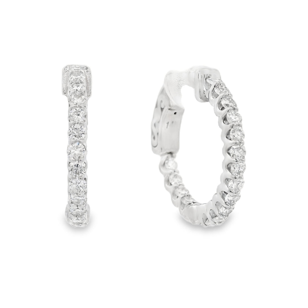 14K White gold hoop earrings set with round brilliant diamonds. Item J37819 - ABC Jewelry CO 