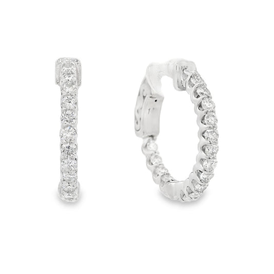 14K White gold hoop earrings set with round brilliant diamonds. Item J37819 - ABC Jewelry CO 
