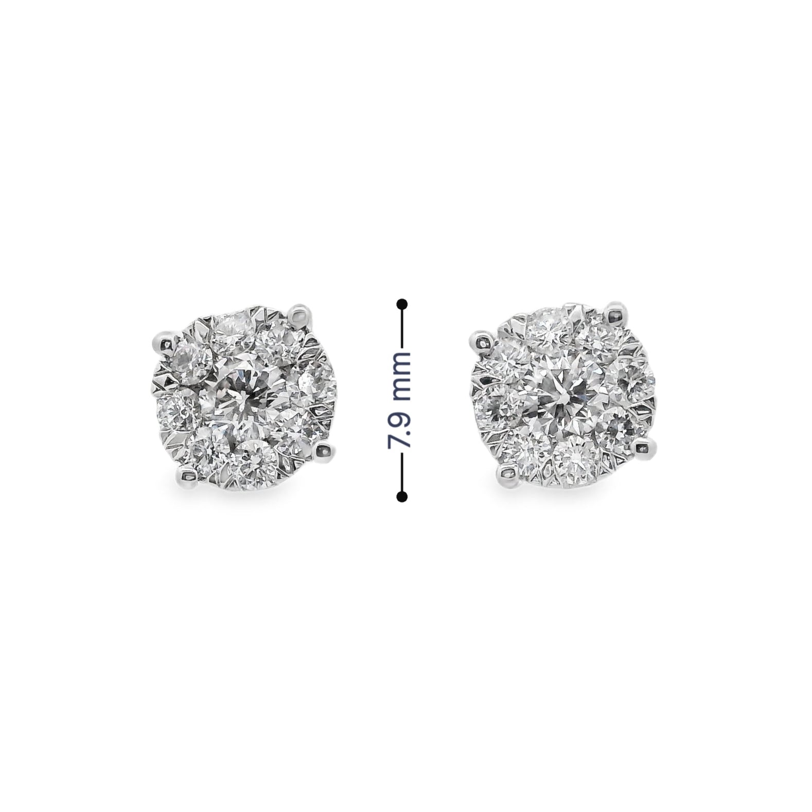 14K White gold diamond earrings with round brilliant centers surrounded by a halo of smaller round brilliant diamonds - item J37823, ABC Jewelry Co. 