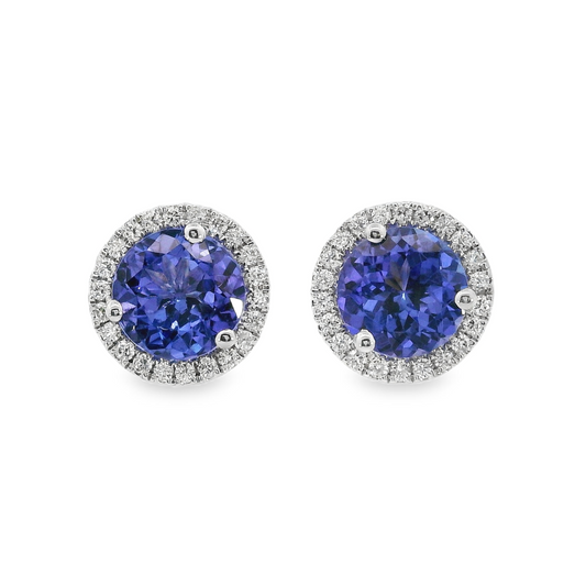14K White Gold - Tanzanite & Diamond Earrings - J37858