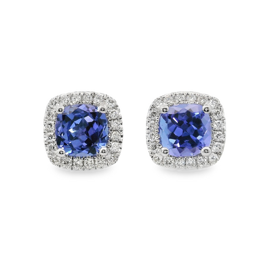 14K White Gold - Tanzanite & Diamond Earrings - J37859