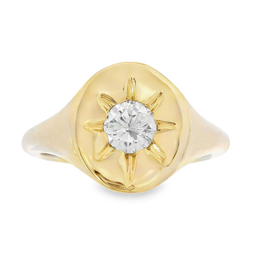 14K Yellow Gold - Diamond Signet Ring - J37942