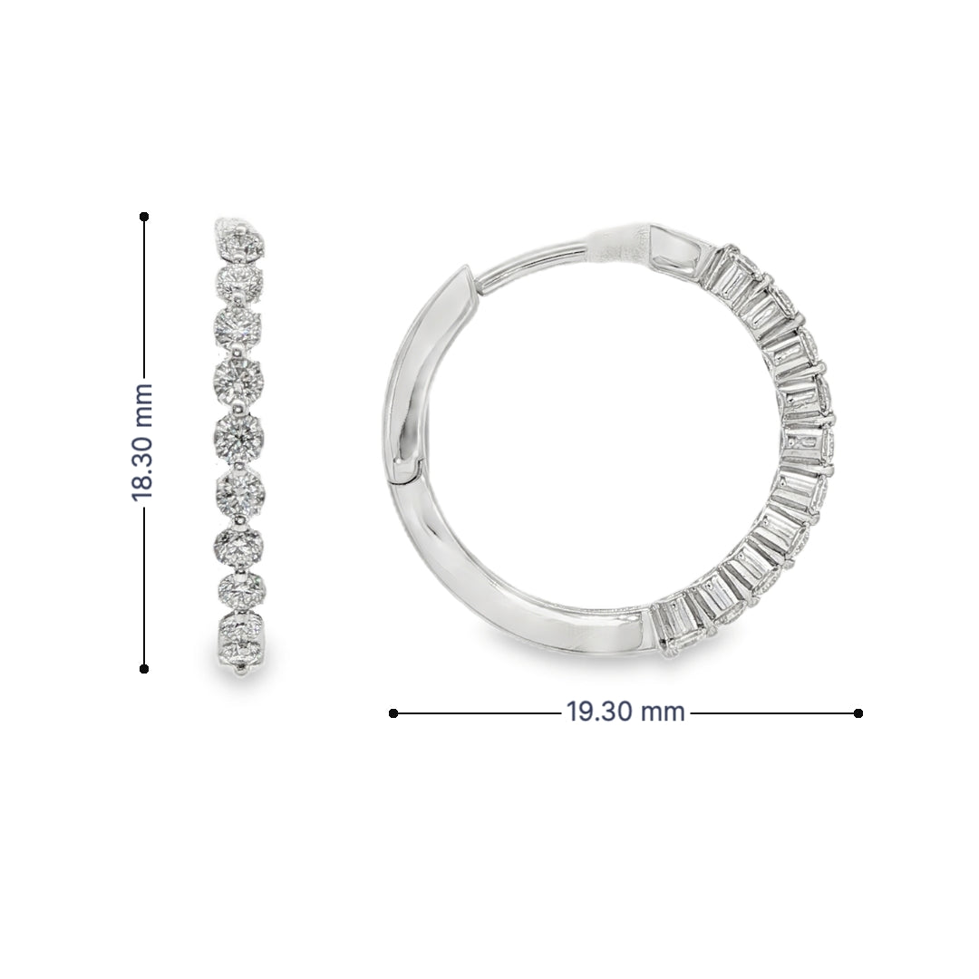 14K White gold hoop earrings set with round brilliant diamonds. Item J37964 - ABC Jewelry Co