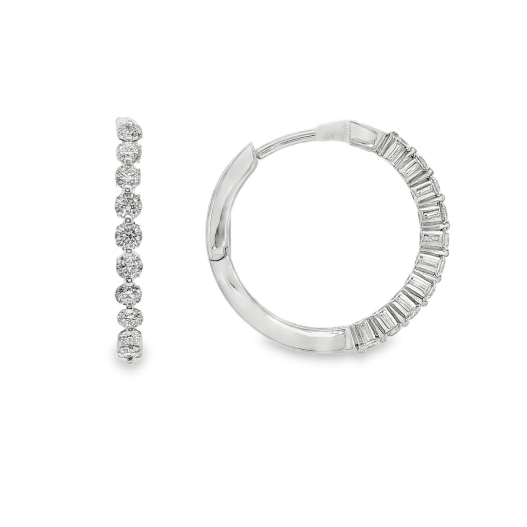 14K White gold hoop earrings set with round brilliant diamonds. Item J37964 - ABC Jewelry Co