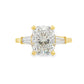 14K Yellow gold engagement ring set with a cushion cut center diamond and accented with 4 tapered baguette diamonds. Item J38008- ABC Jewelry Co. 