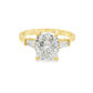 14K Yellow gold engagement ring set with a cushion cut center diamond and accented with 4 tapered baguette diamonds. Item J38008- ABC Jewelry Co. 