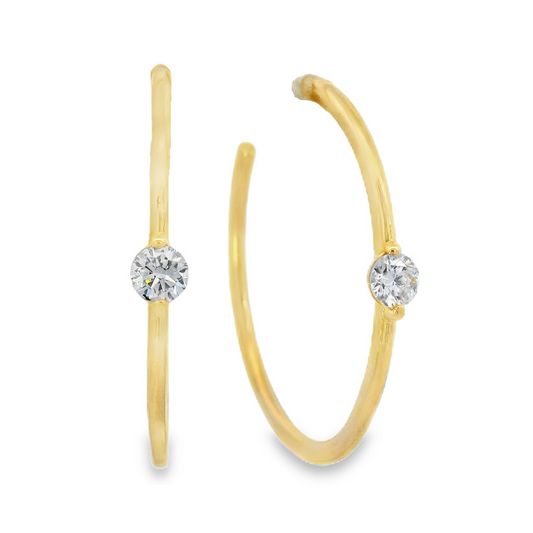 14K Yellow Gold - Diamond Hoop Earrings - J38040
