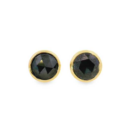 14K Yellow Gold - Rose Cut Black Diamond Studs - J38171