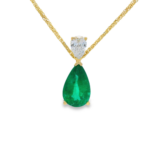 14K Yellow Gold - Emerald & Diamond Pendant - J38233