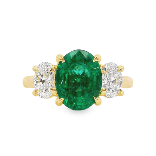 14K Yellow Gold - Emerald & Diamond Ring - J38234