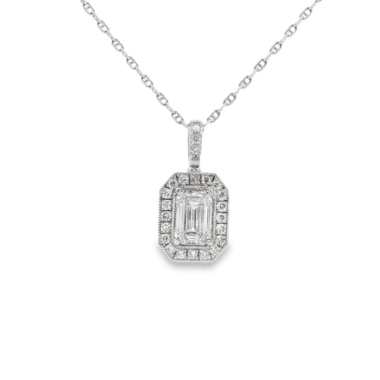 14K White Gold - Diamond Halo Pendant - J38339