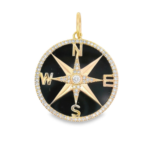 14K Yellow Gold - Diamond Compass Pendant - J38407