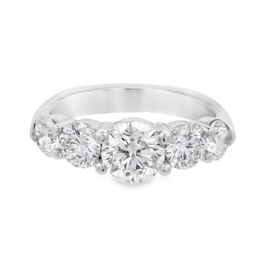 14K White Gold - Five Stone Diamond Band - J38445