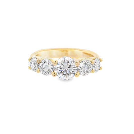 14K Yellow Gold - Five Stone Diamond Band - J38446