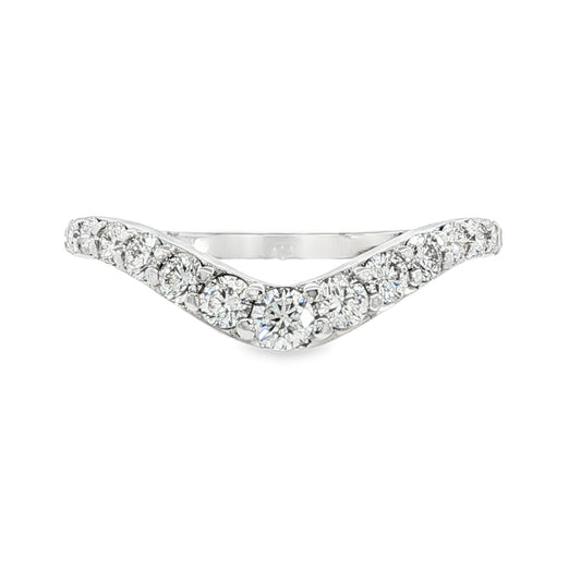 14K White gold curved diamond band set with round brilliant diamonds. Item J38574 - ABC Jewelry Co. 