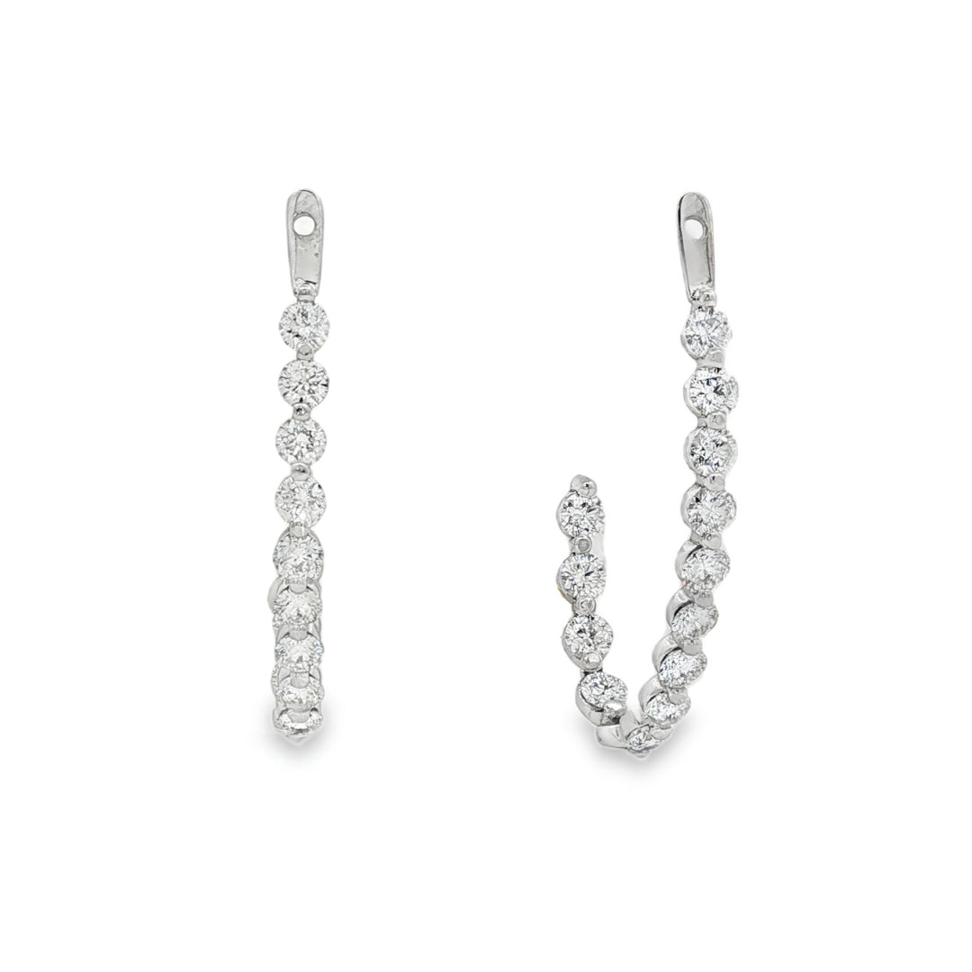 14K White gold earring jackets, hoop style, set with round brilliant diamonds. Item J38523 - ABC Jewelry Co. 