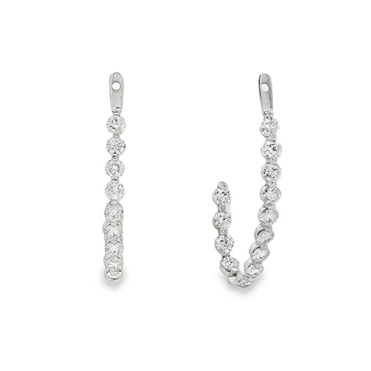 14K White gold earring jackets, hoop style, set with round brilliant diamonds. Item J38523 - ABC Jewelry Co. 