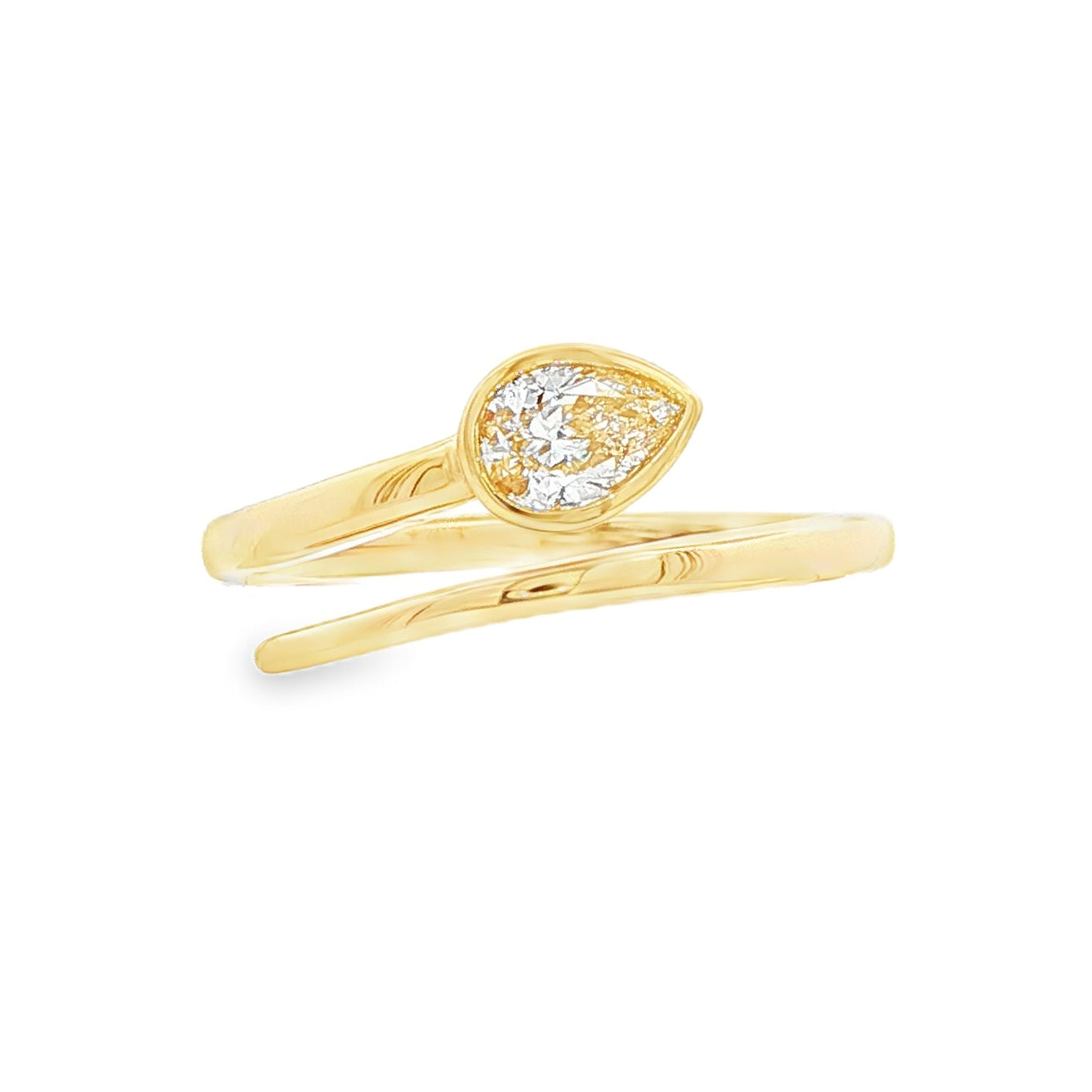 14K Yellow gold wrap style ring set with 1 pear shape diamond. Item J38676 - ABC Jewelry Co. 