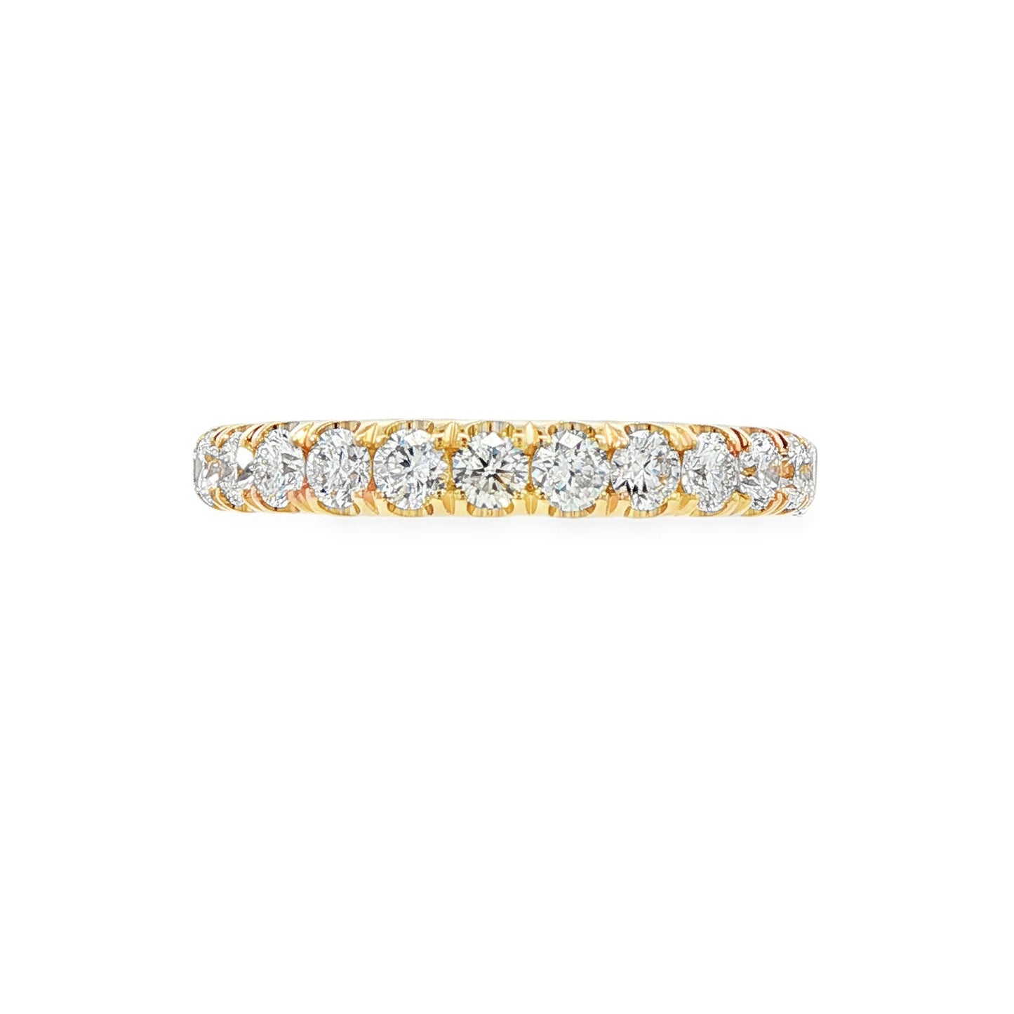 14K Yellow gold split prong diamond band set with round brilliant diamonds. Item J38735 - ABC Jewelry Co. 