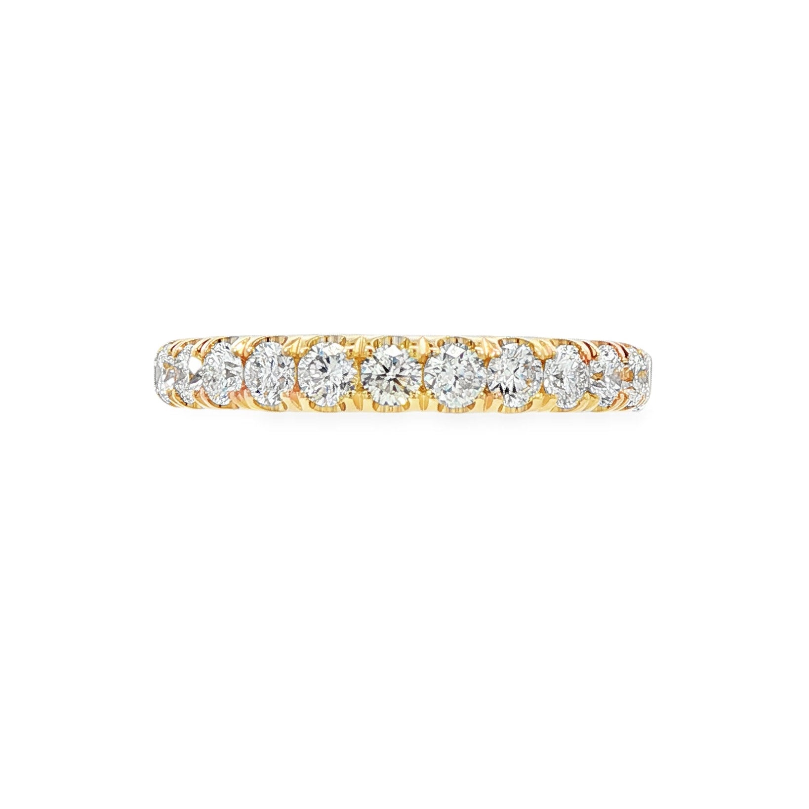 14K Yellow gold split prong diamond band set with round brilliant diamonds. Item J38735 - ABC Jewelry Co. 
