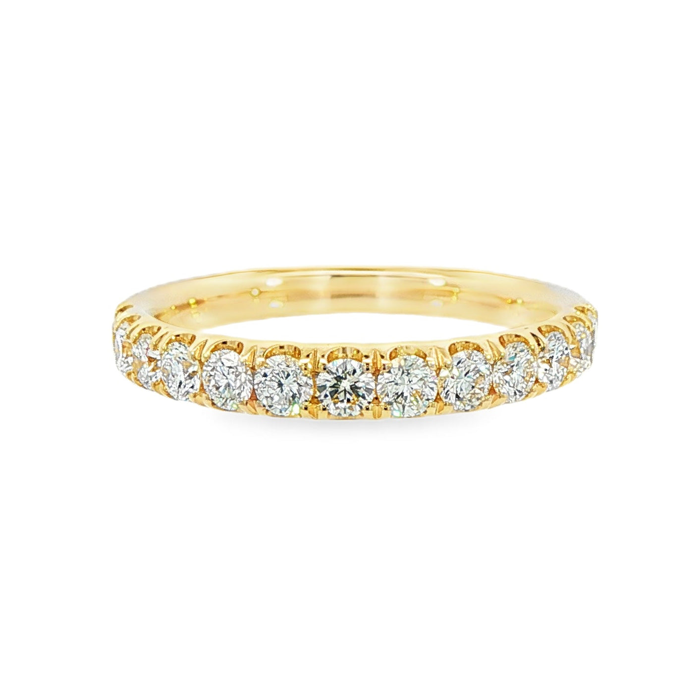 14K Yellow gold split prong diamond band set with round brilliant diamonds. Item J38735 - ABC Jewelry Co. 