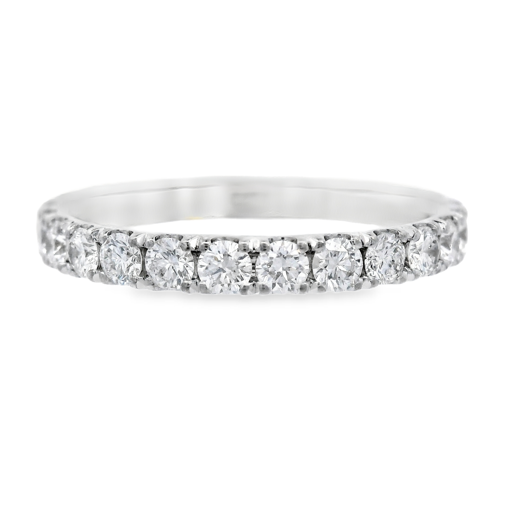 14K White gold band set with round brilliant diamonds. Item J38749 - ABC Jewelry Co.