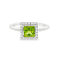 14K White gold ring featuring a square cut peridot with a diamond halo. Item J38754 - ABC Jewelry Co. 