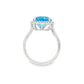 14K White gold ring with a round blue topaz and diamond halo. Item J38755 - ABC Jewelry Co. 