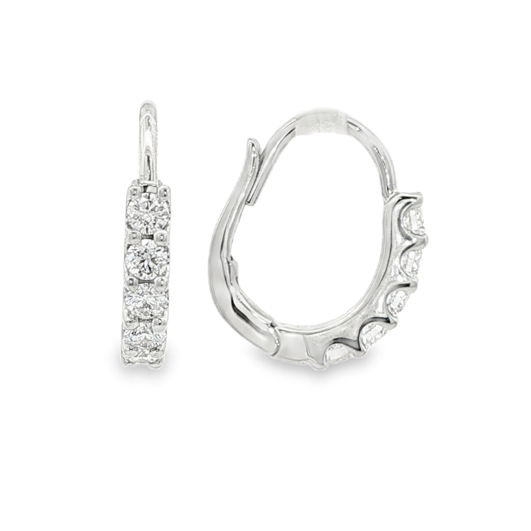 14K White gold diamond set oval hoop earrings. Item J38768 - ABC Jewelry Co.