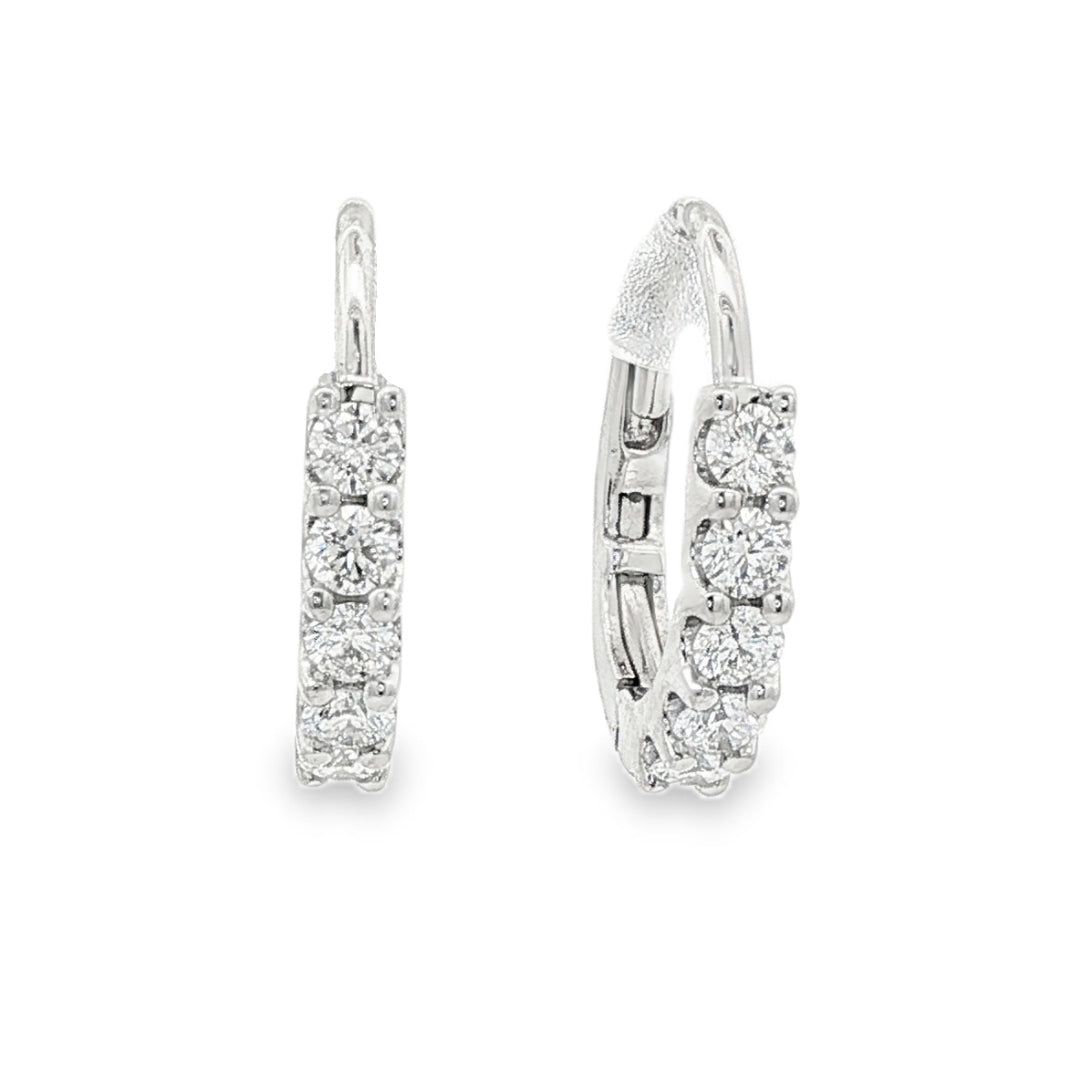 14K White gold diamond set oval hoop earrings. Item J38768 - ABC Jewelry Co.
