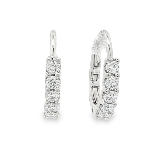 14K White gold diamond set oval hoop earrings. Item J38768 - ABC Jewelry Co.
