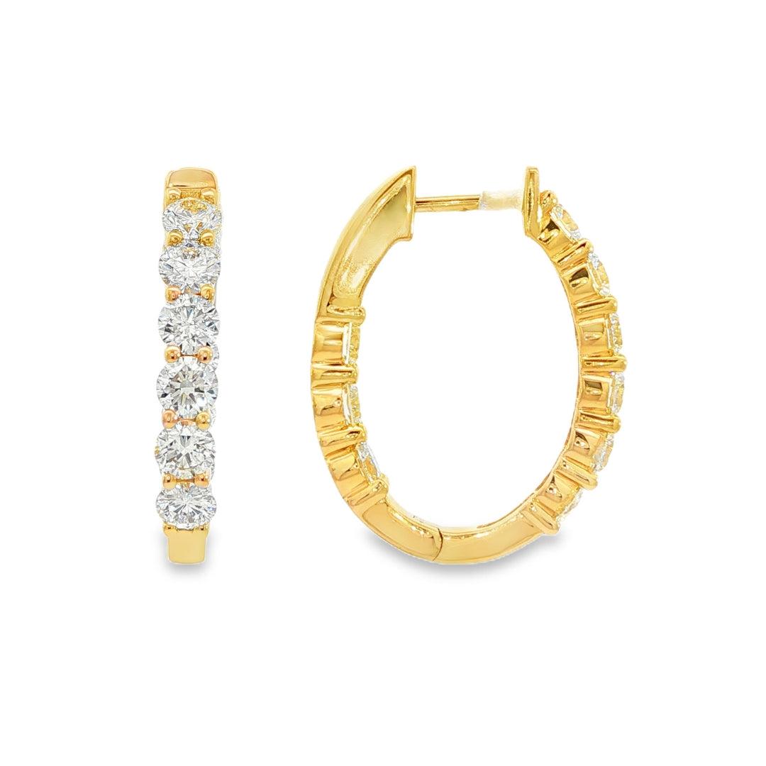 18K Yellow gold diamond hoop earrings. Item J38779 - ABC Jewelry Co. 