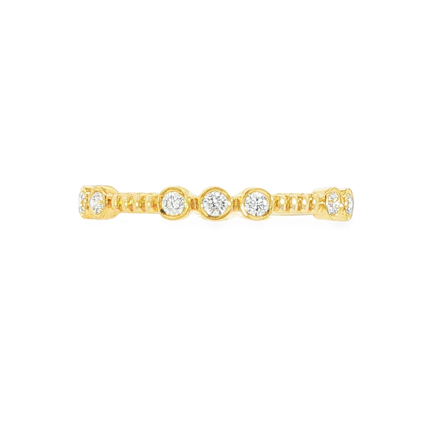 14K Yellow gold beaded band with bezel set diamonds. Item J38780 - ABC Jewelry Co. 
