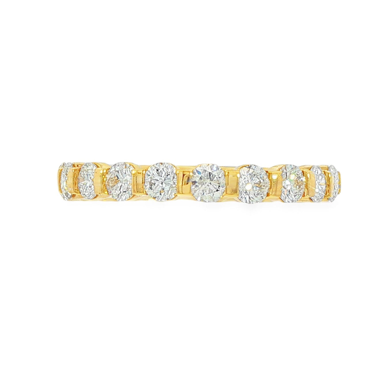 18K yellow gold band set with round brilliant diamonds. Item J38834 - ABC Jewelry Co. 