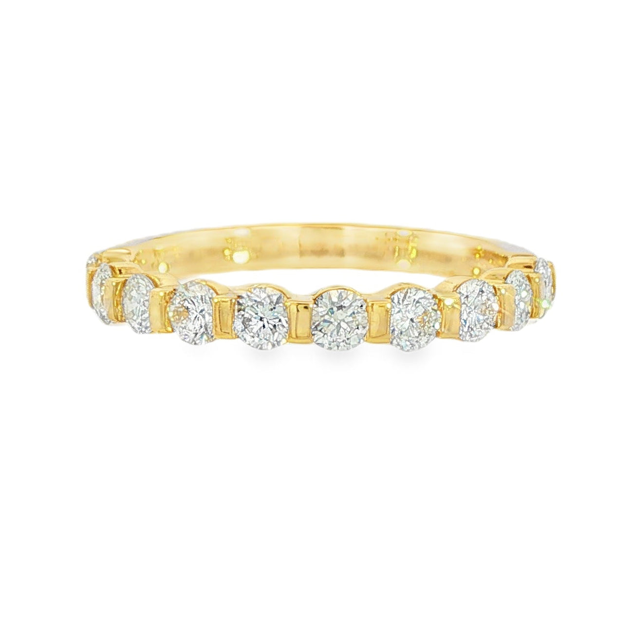 18K yellow gold band set with round brilliant diamonds. Item J38834 - ABC Jewelry Co. 