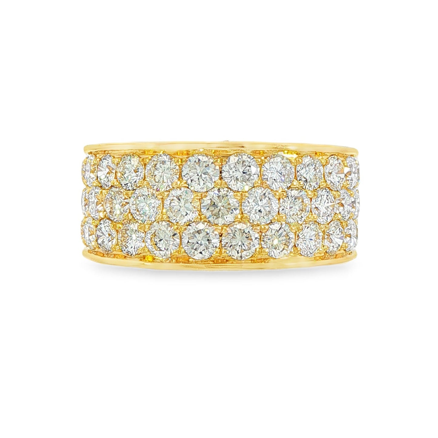 18K Yellow gold band with pavé set round brilliant diamonds. Item J38837 - ABC Jewelry Co. 