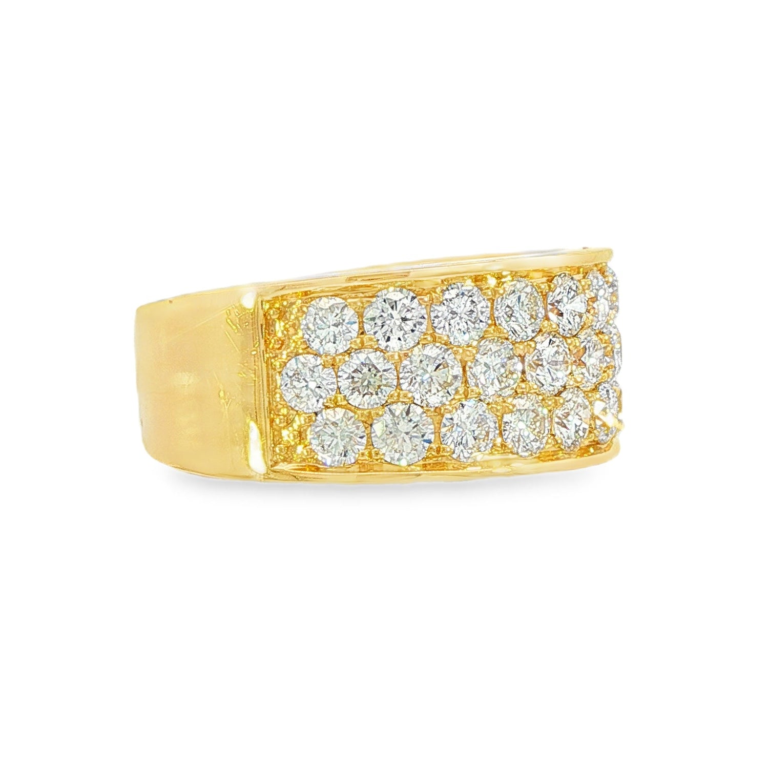 18K Yellow gold band with pavé set round brilliant diamonds. Item J38837 - ABC Jewelry Co. 