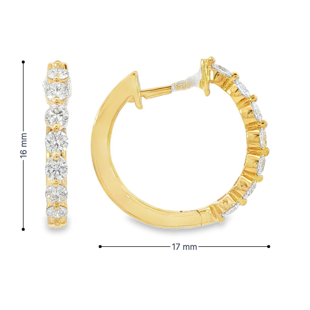 18K Yellow Gold - Diamond Set Hoop Earrings - J38844