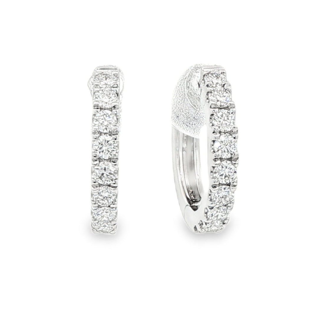 18K White gold diamond set huggies. Item J38848 - ABC Jewelry Co. 