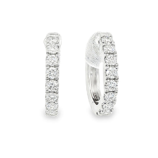 18K White gold diamond set huggies. Item J38848 - ABC Jewelry Co. 