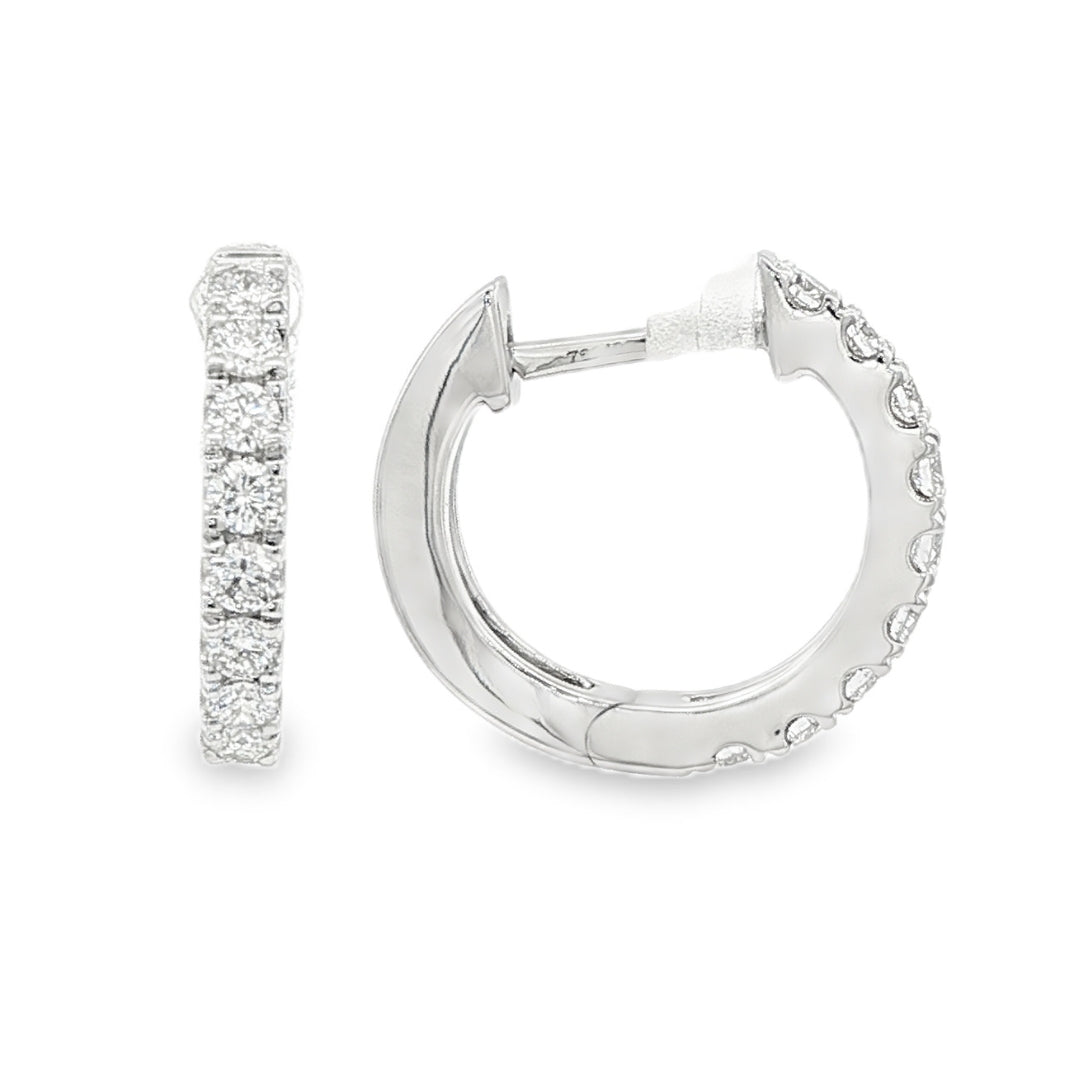 18K White gold diamond set huggies. Item J38848 - ABC Jewelry Co. 