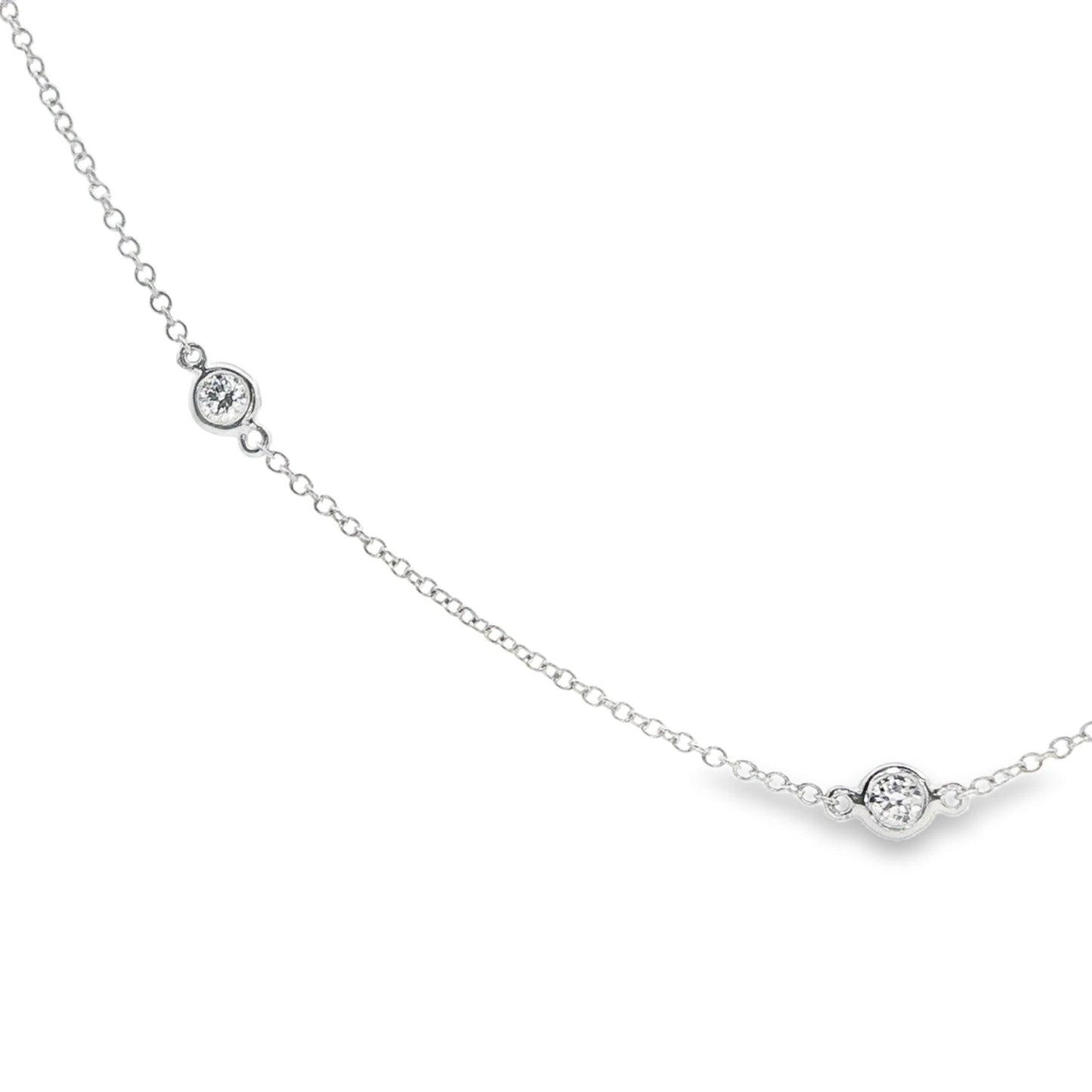 18K White gold necklace with bezel set diamonds bezel set along the chain. Item J38857 - ABC Jewelry Co. 