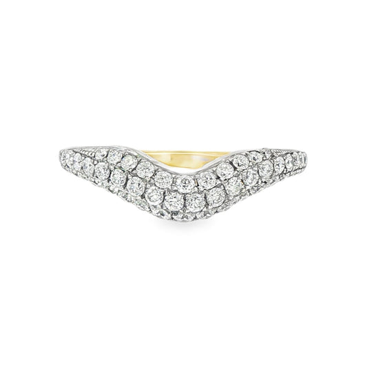 Curved band with 14K yellow gold shank and 18K white gold top pavé set with natural mined diamonds. Item J38913 - ABC Jewelry Co.