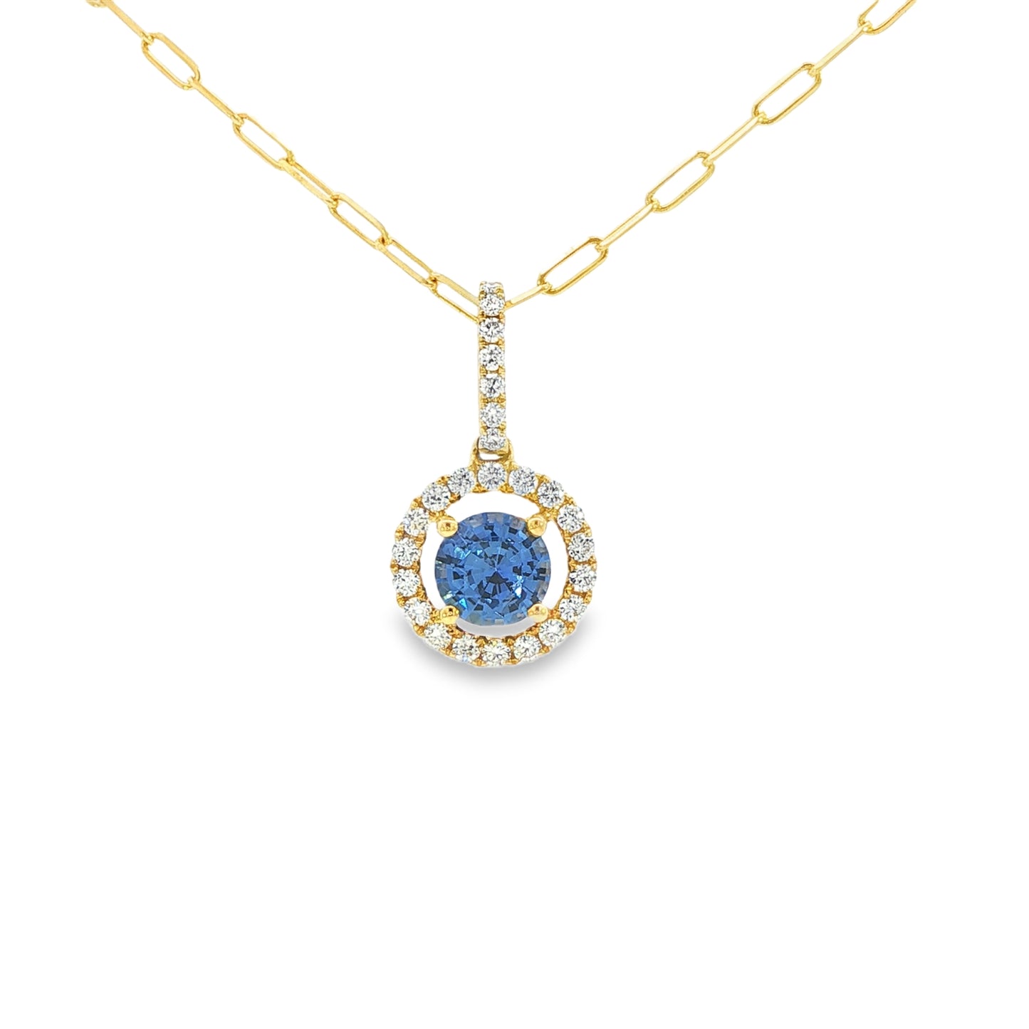 14K Yellow Gold - Sapphire & Diamond Pendant - J38961