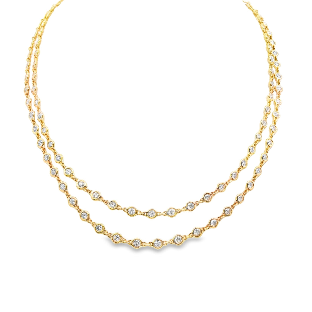 18K Yellow gold necklace bezel set with round brilliant diamonds. Item J38988 - ABC Jewelry Co. 