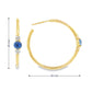 14K Yellow gold hoop earrings, each set with a round blue sapphire flanked by two round diamonds. Item - J39003 - ABC Jewelry Co. 