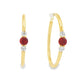 14K Yellow gold hoop earrings, each set with a round ruby flanked by two round diamonds. Item - J39018 - ABC Jewelry Co. 