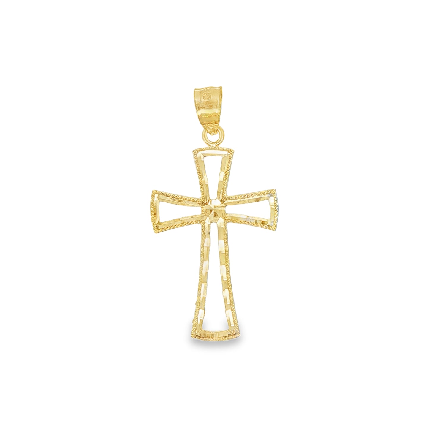 14K Yellow gold diamond cut cross. Item J39020 - ABC Jewelry Co. 