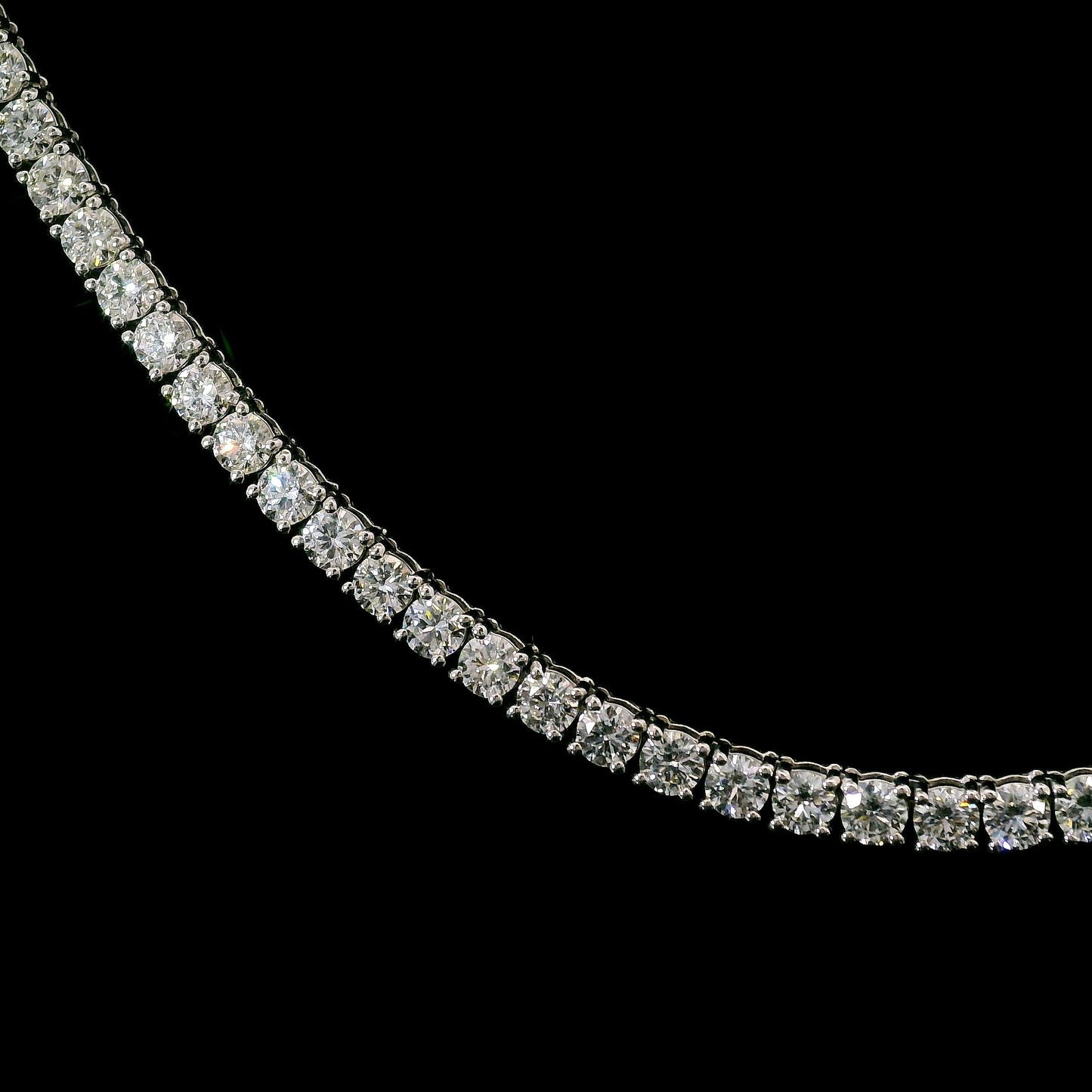 14K White gold tennis necklace set with round brilliant diamonds. Item J39048 - ABC Jewelry