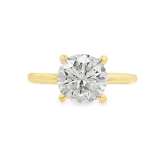 14K Yellow gold solitaire engagement ring with hidden halo and LAB GROWN diamond center stone. Item J39107 - ABC Jewelry Co.
